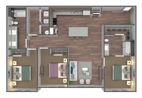 Floor plan for 3 beds, 2 baths, 1252 sqft